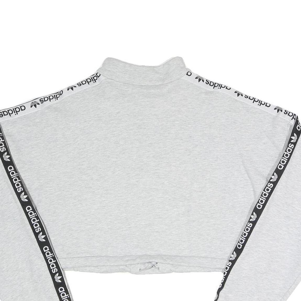 ADIDAS Womens Grey Sweatshirt 1/4 Zip Crop Top UK 8 Sportswear Logo Tape