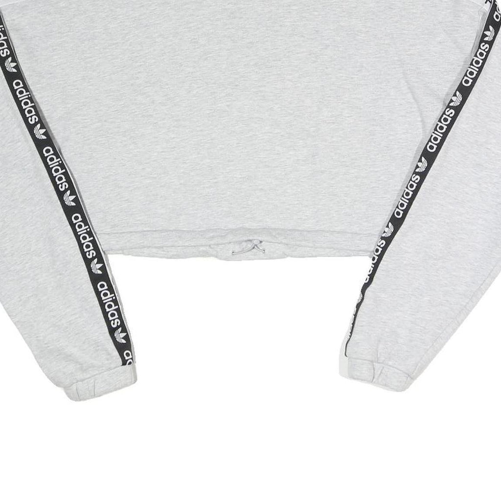 ADIDAS Womens Grey Sweatshirt 1/4 Zip Crop Top UK 8 Sportswear Logo Tape