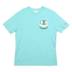 CHAMPION Mens Blue Graphic T-Shirt L Short Sleeve Crew Neck Cotton Casual