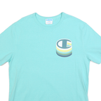 CHAMPION Mens Blue Graphic T-Shirt L Short Sleeve Crew Neck Cotton Casual