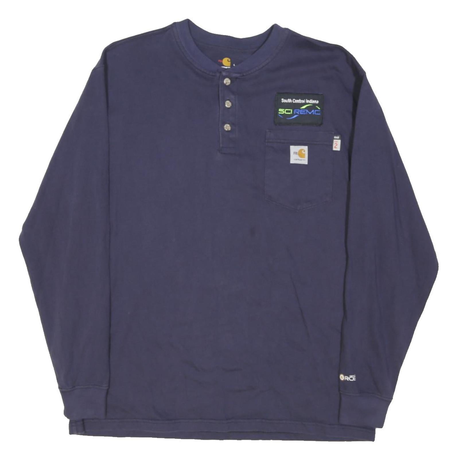 CARHARTT Mens Navy Blue Workwear Long Sleeve Henley L Cotton Blend