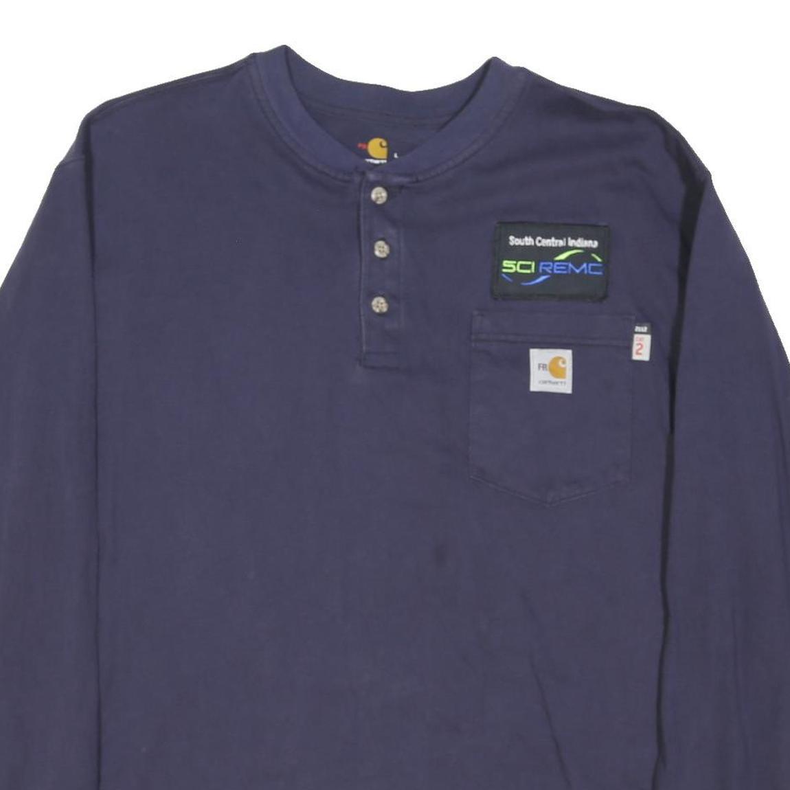 CARHARTT Mens Navy Blue Workwear Long Sleeve Henley L Cotton Blend
