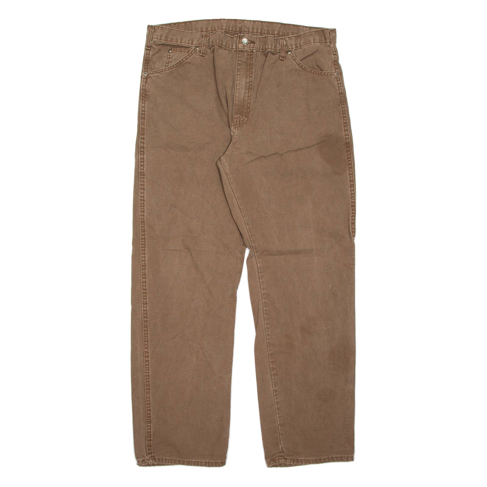 DICKIES Mens Trousers Brown Regular Straight W38 L32