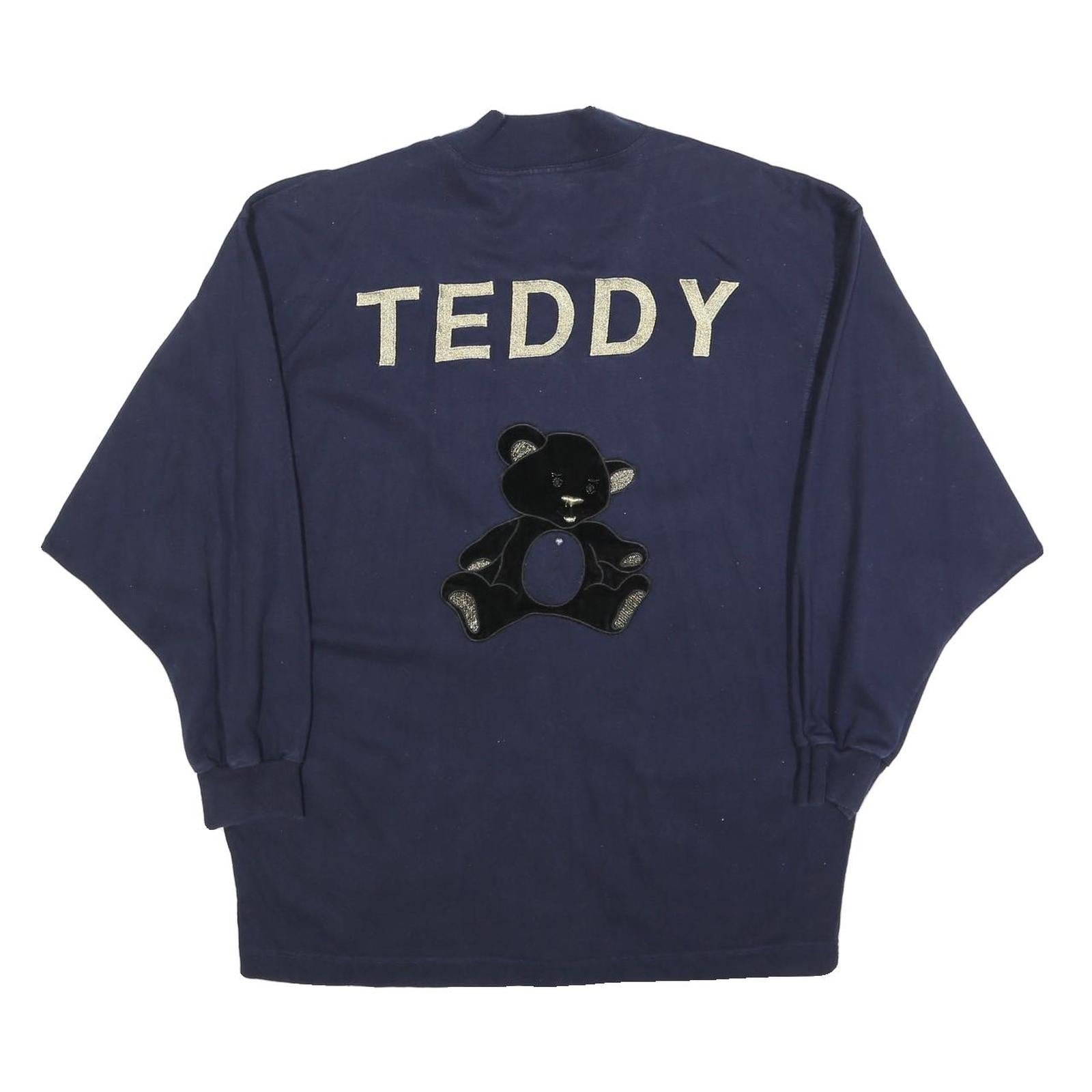 FRAPP Womens Navy Teddy Patterned Cotton Blend Jumper Cardigan XL Bear Design