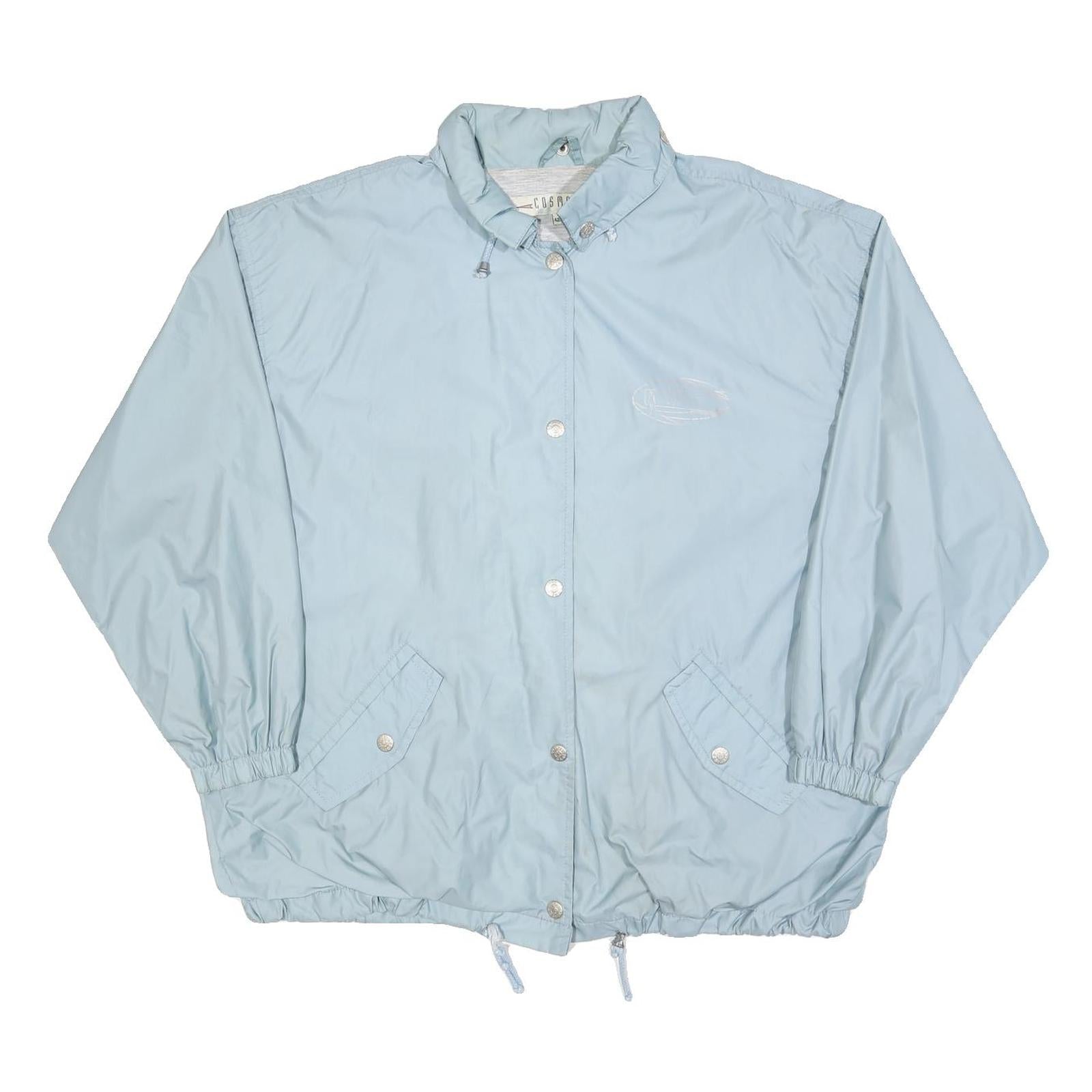 COSMOS Womens Blue Button Jacket L Polyester Blend Plain Casual Oversized