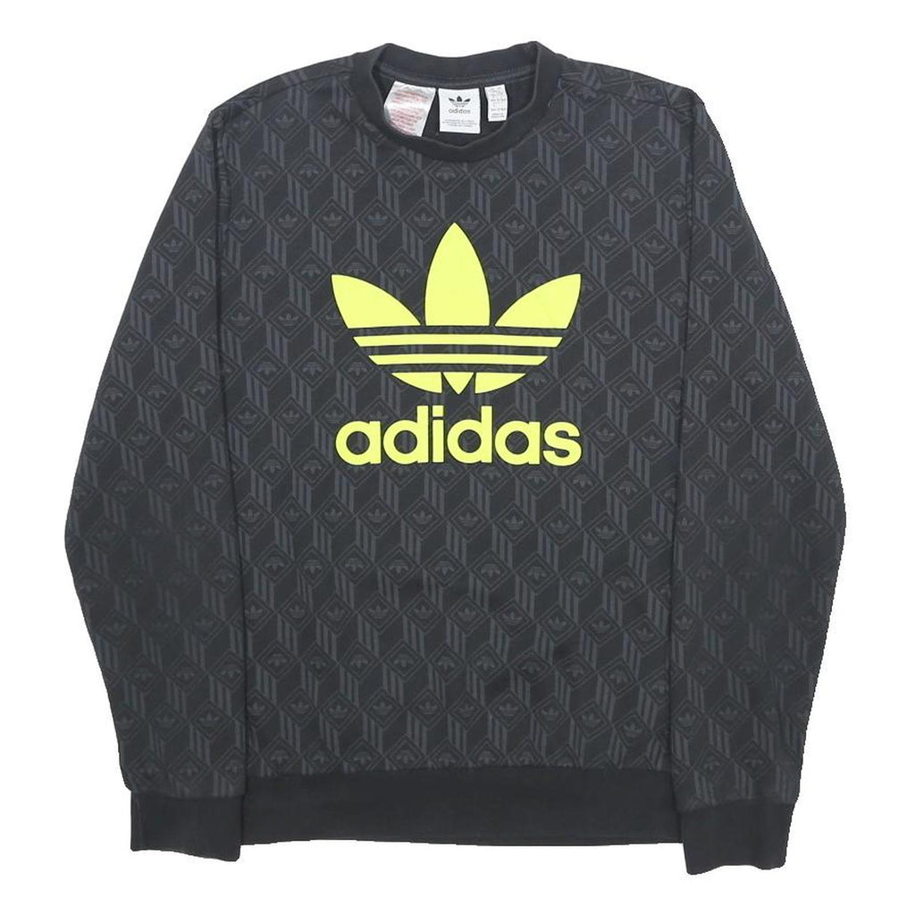 ADIDAS Boys Black Yellow Logo Crew Neck Sweatshirt 13-14Y Cotton Blend