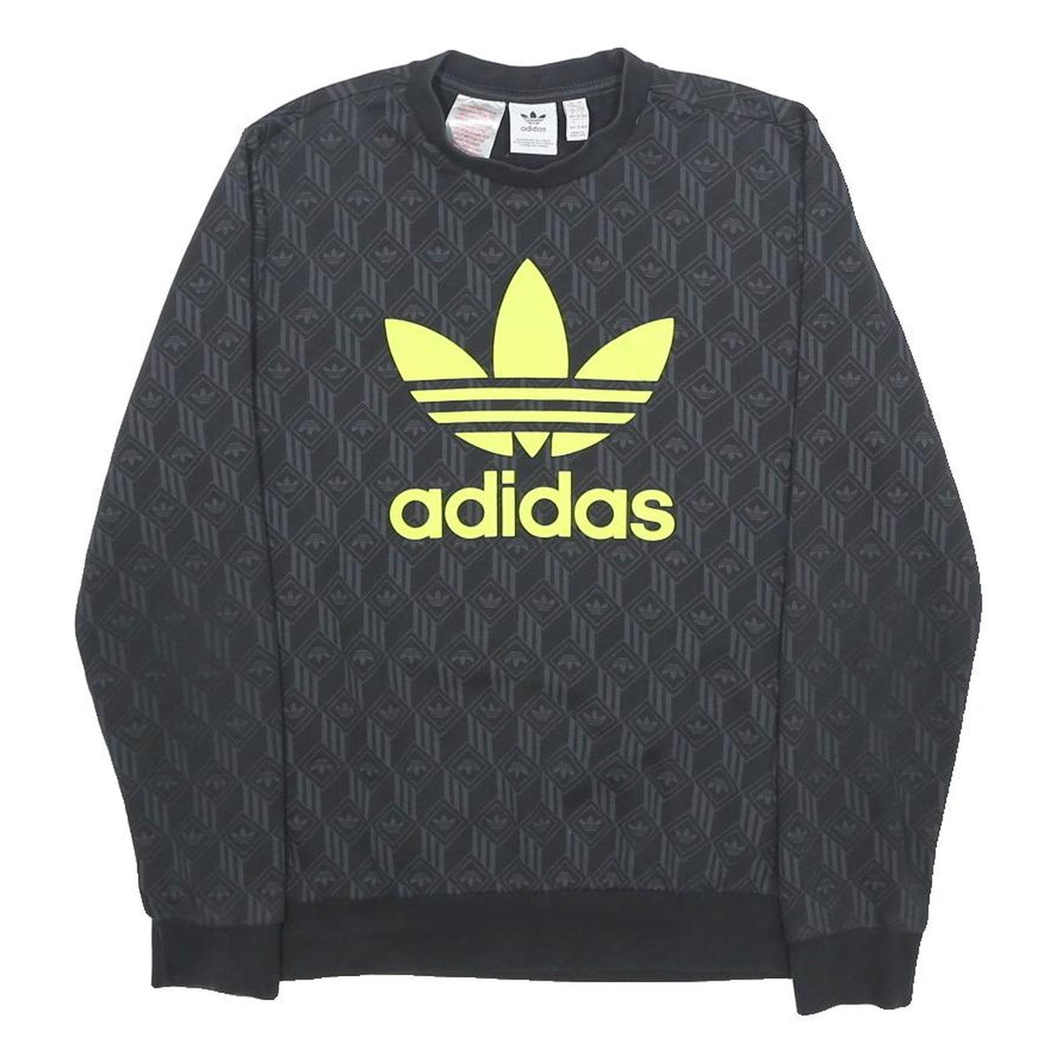 ADIDAS Boys Black Yellow Logo Crew Neck Sweatshirt 13-14Y Cotton Blend