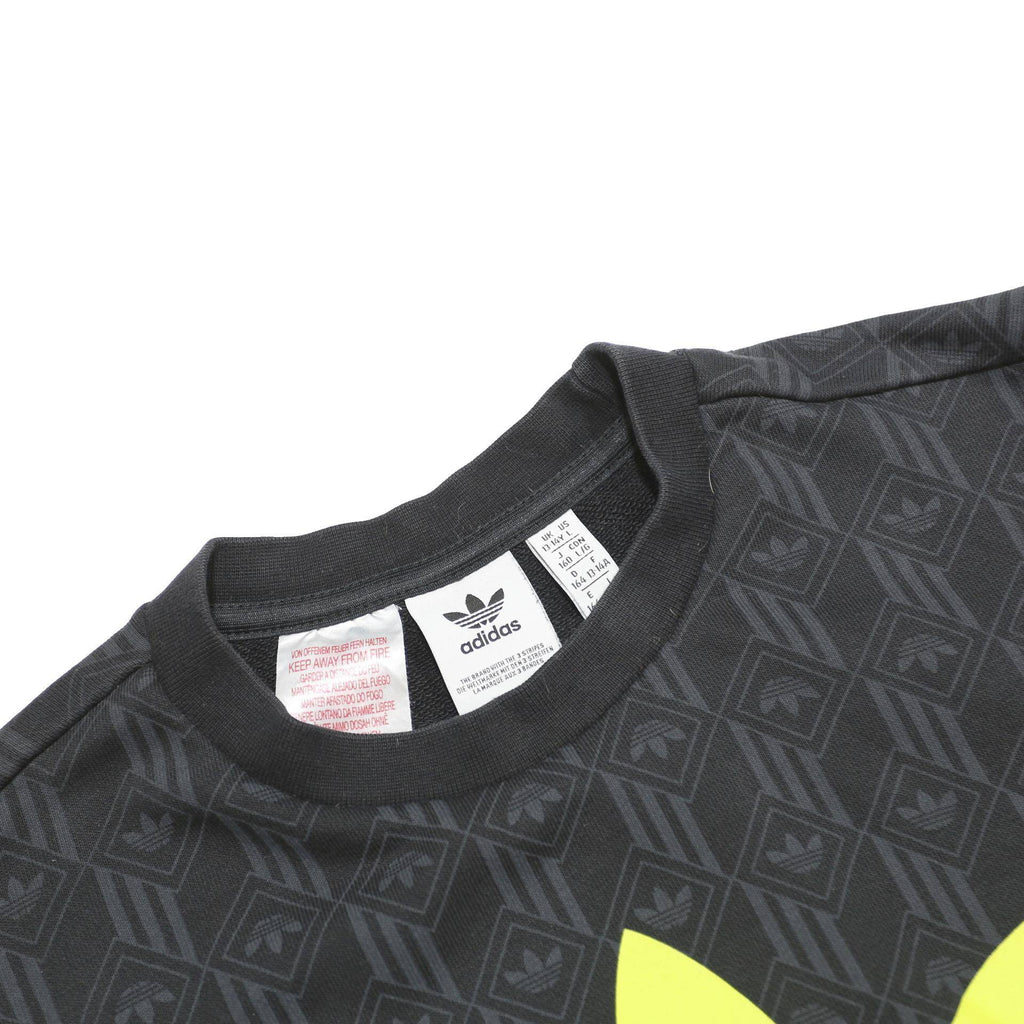 ADIDAS Boys Black Yellow Logo Crew Neck Sweatshirt 13-14Y Cotton Blend