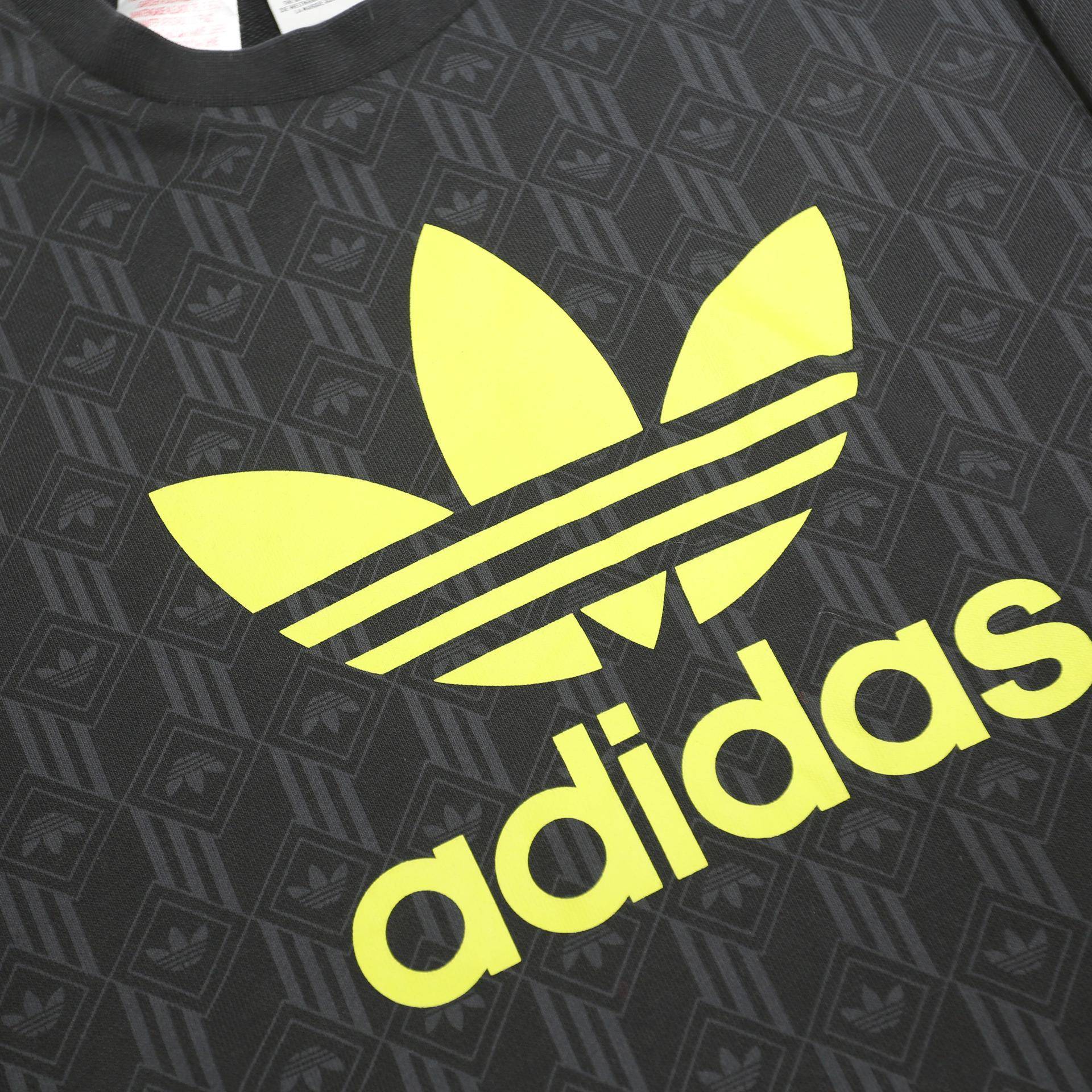 ADIDAS Boys Black Yellow Logo Crew Neck Sweatshirt 13-14Y Cotton Blend