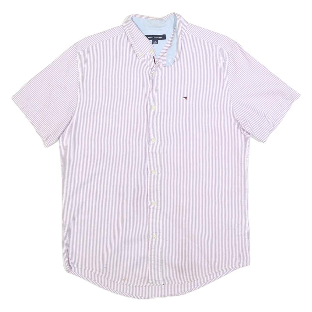 TOMMY HILFIGER Mens Pink & White Striped Casual Shirt M Button Down Cotton Blend