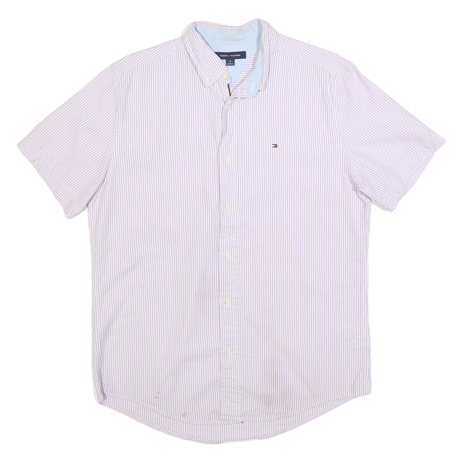TOMMY HILFIGER Mens Pink & White Striped Casual Shirt M Button Down Cotton Blend