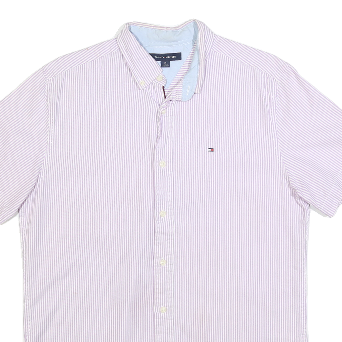 TOMMY HILFIGER Mens Pink & White Striped Casual Shirt M Button Down Cotton Blend