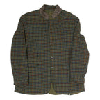 Mens Brown Green Check Button Jacket L Polyester Blend Classic Outerwear