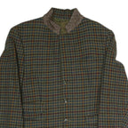 Mens Brown Green Check Button Jacket L Polyester Blend Classic Outerwear