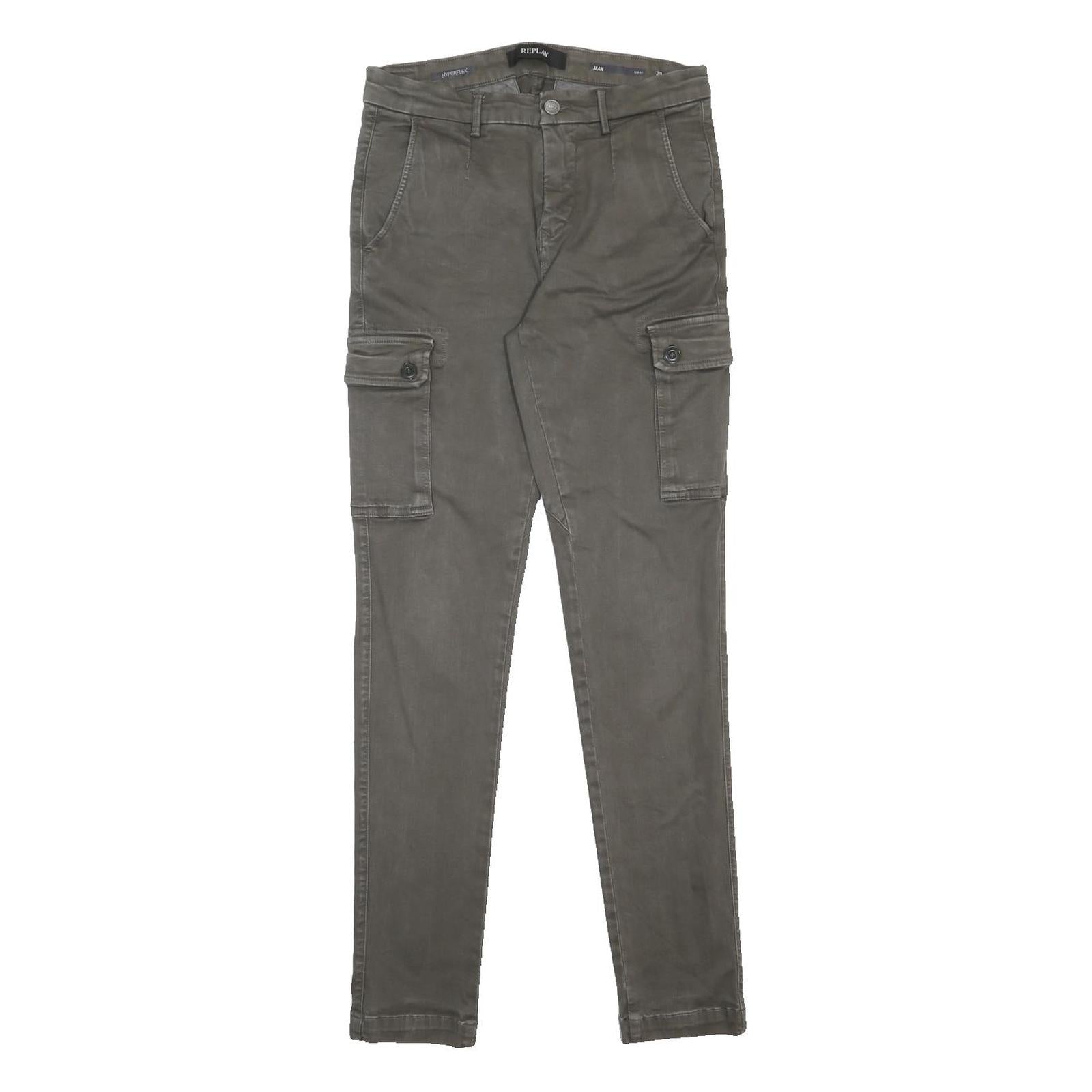 REPLAY Mens Cotton Blend Slim Cargo Trousers Khaki W29 L32 Casual Urban Design