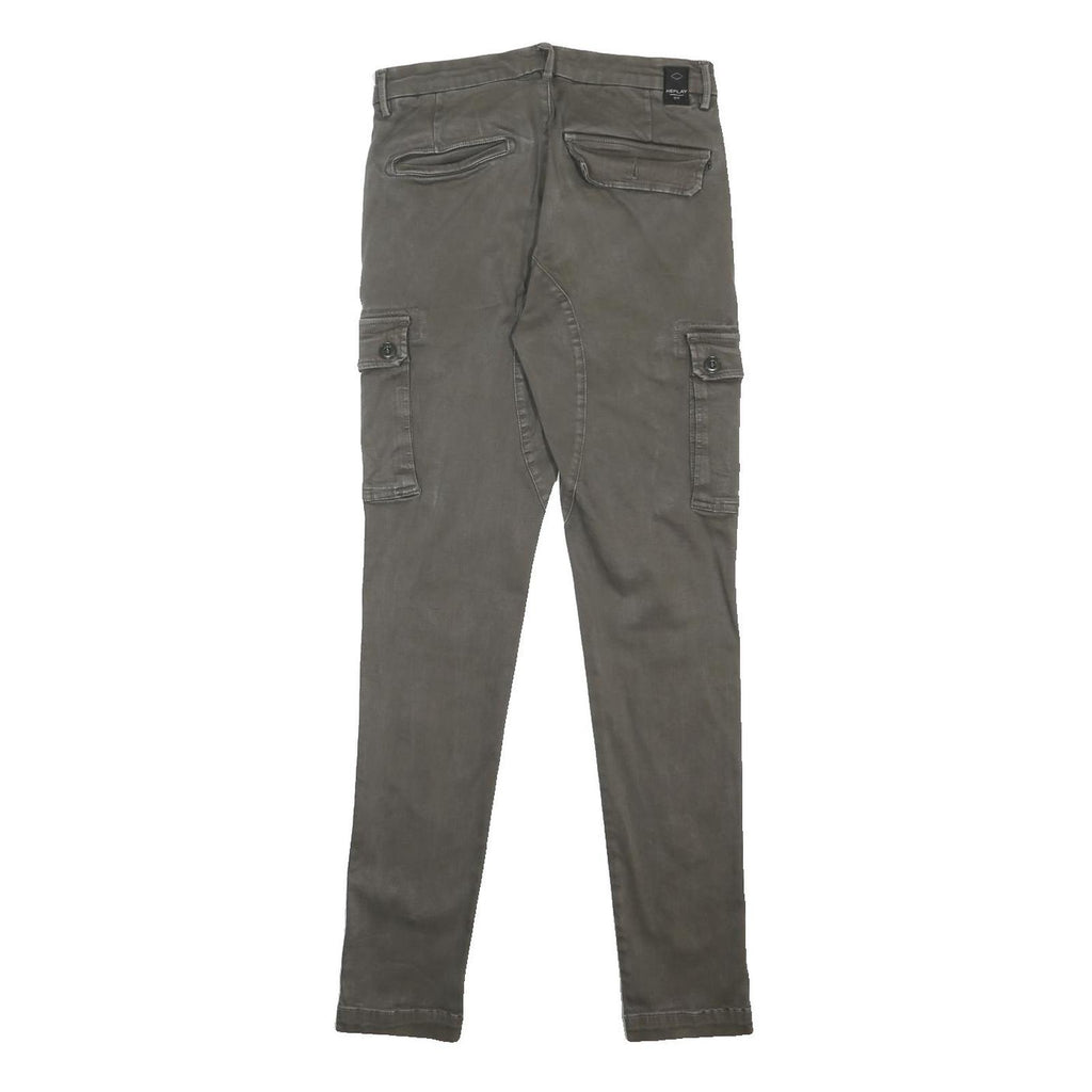 REPLAY Mens Cotton Blend Slim Cargo Trousers Khaki W29 L32 Casual Urban Design