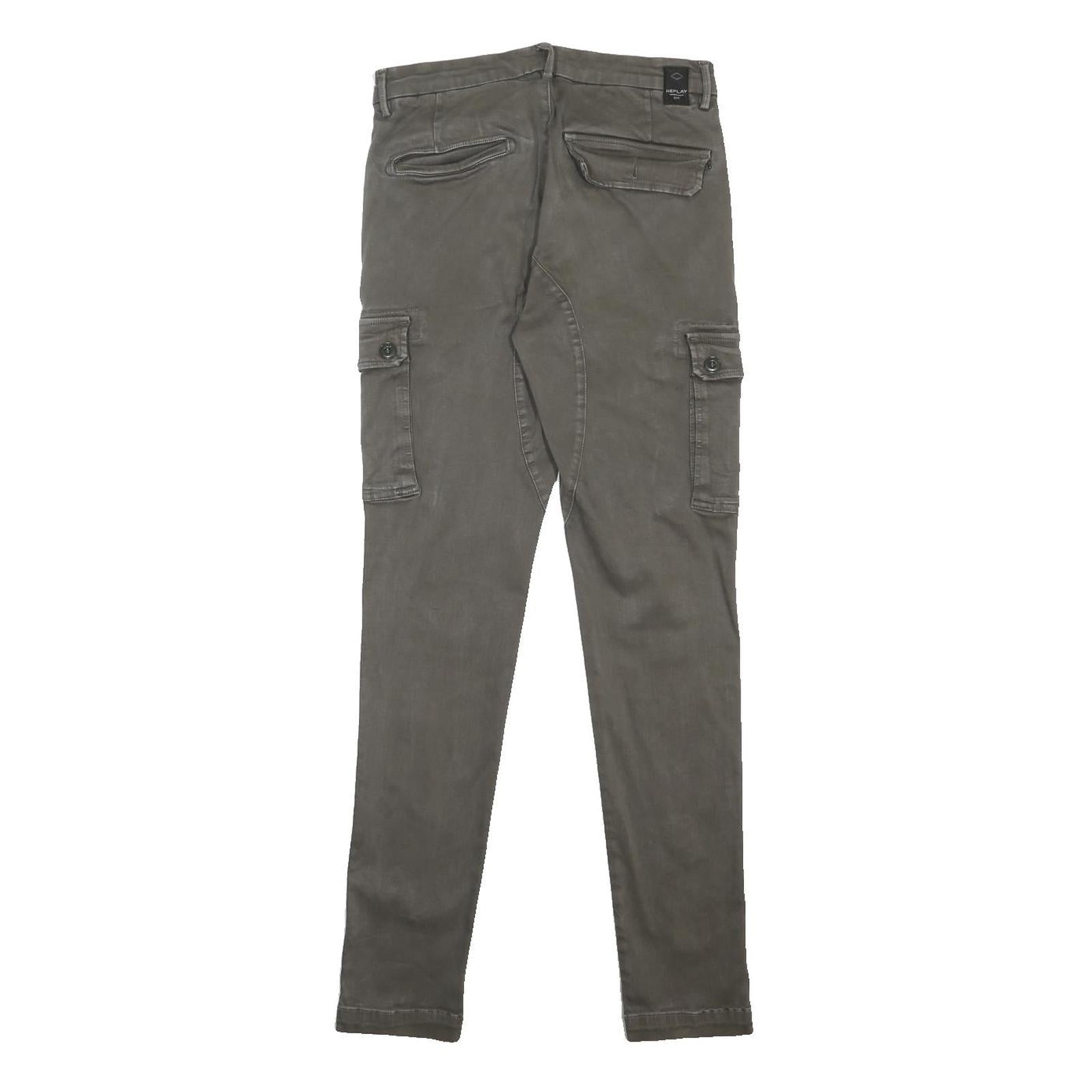 REPLAY Mens Cotton Blend Slim Cargo Trousers Khaki W29 L32 Casual Urban Design
