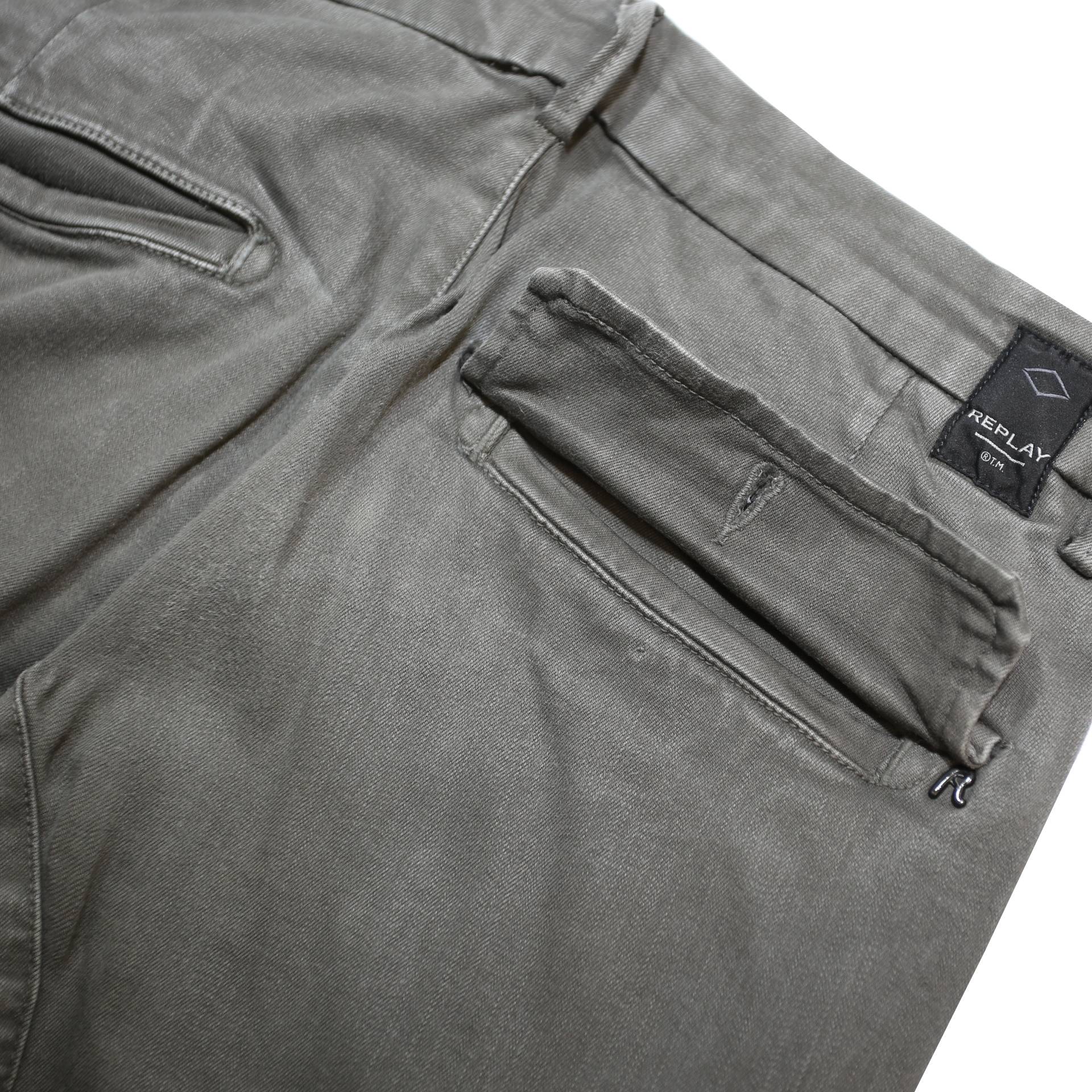 REPLAY Mens Cotton Blend Slim Cargo Trousers Khaki W29 L32 Casual Urban Design