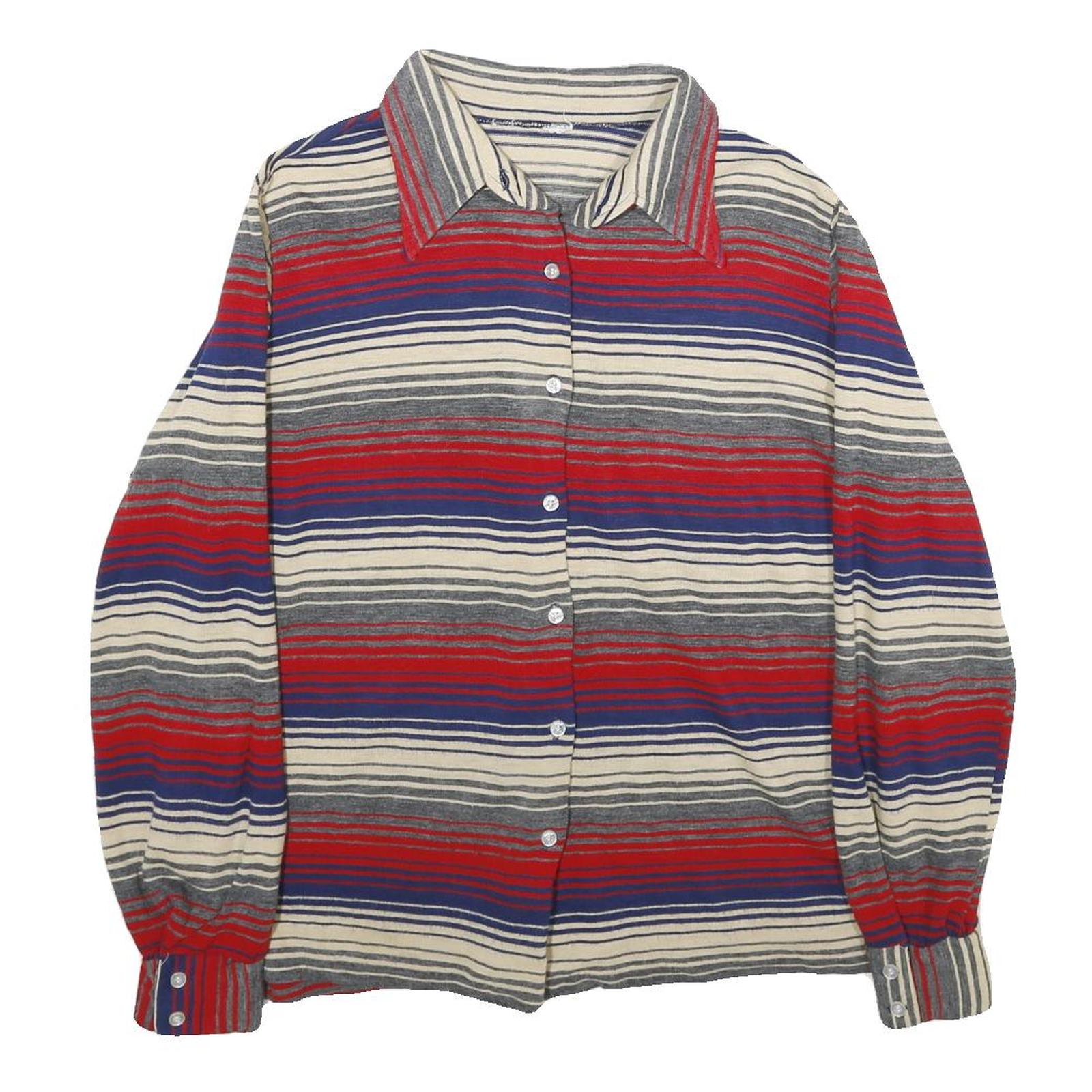 Womens Red Blue White Striped Shirt L Button Long Sleeve Casual