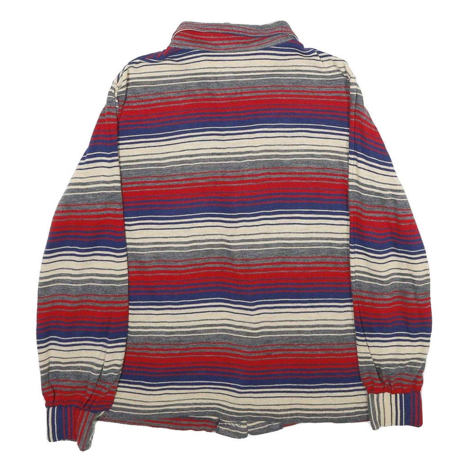 Womens Red Blue White Striped Shirt L Button Long Sleeve Casual