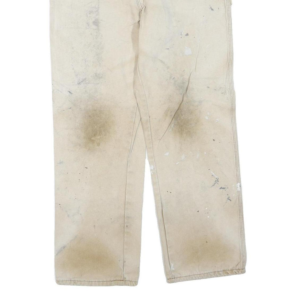 DICKIES Mens Regular Beige Workwear Cotton Blend Trousers W34 L30 Zip Pockets