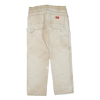 DICKIES Mens Regular Beige Workwear Cotton Blend Trousers W34 L30 Zip Pockets