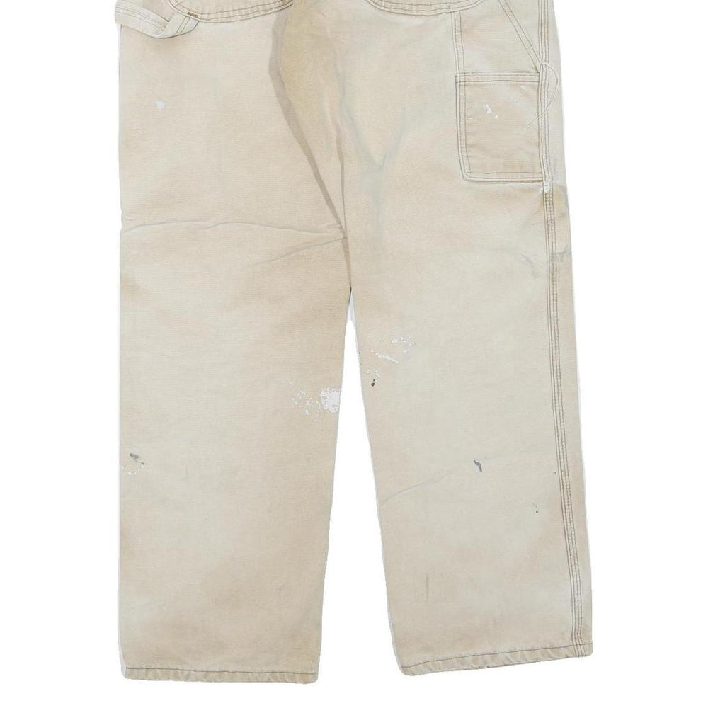 DICKIES Mens Regular Beige Workwear Cotton Blend Trousers W34 L30 Zip Pockets