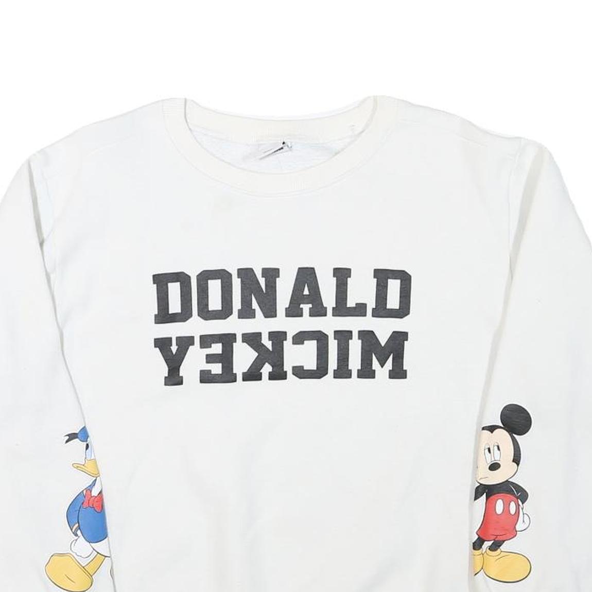 DISNEY Womens White Donald & Mickey Crew Neck M Cotton Blend Sweatshirt