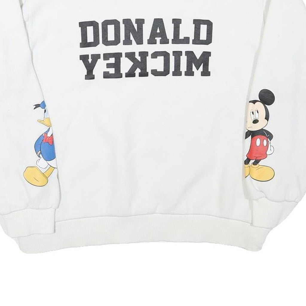 DISNEY Womens White Donald & Mickey Crew Neck M Cotton Blend Sweatshirt