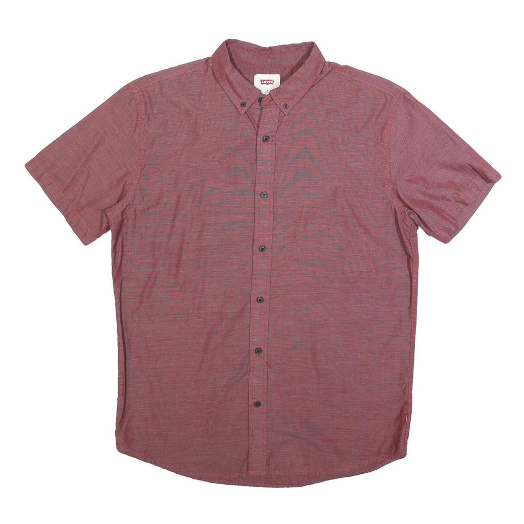 LEVI'S Mens Red Plain Cotton Blend Shirt M Button-Down Collar Short Sleeve