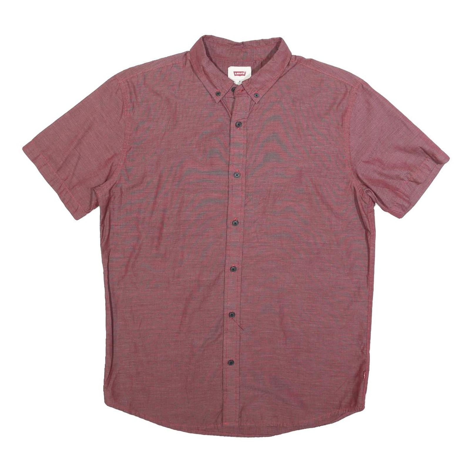 LEVI'S Mens Red Plain Cotton Blend Shirt M Button-Down Collar Short Sleeve