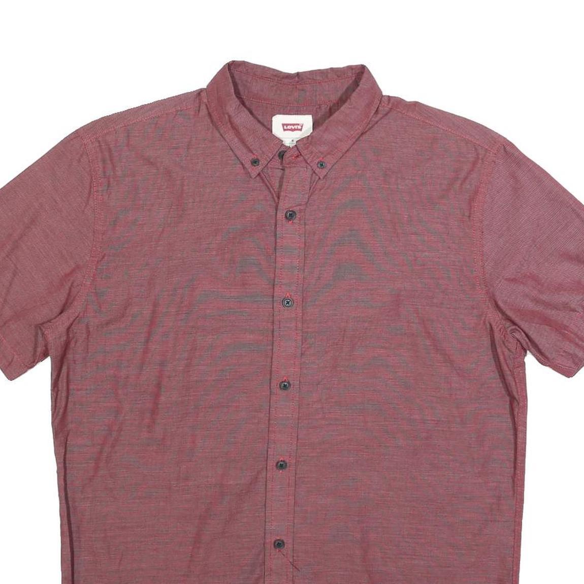 LEVI'S Mens Red Plain Cotton Blend Shirt M Button-Down Collar Short Sleeve