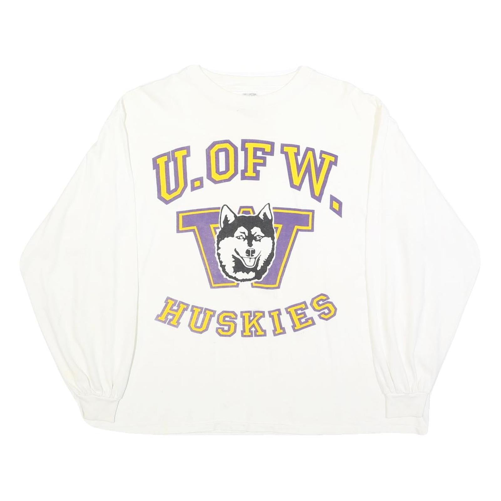 Womens White University Of Washington Huskies Graphic T-Shirt XL Long Sleeve