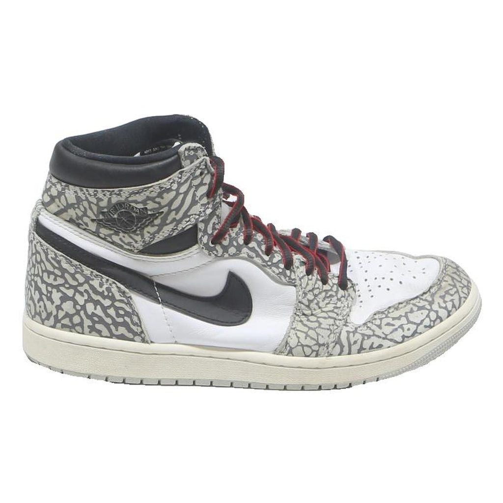 NIKE Air Jordan 1 Retro High Mens Leather White Black UK 7.5 Unique Print Laces