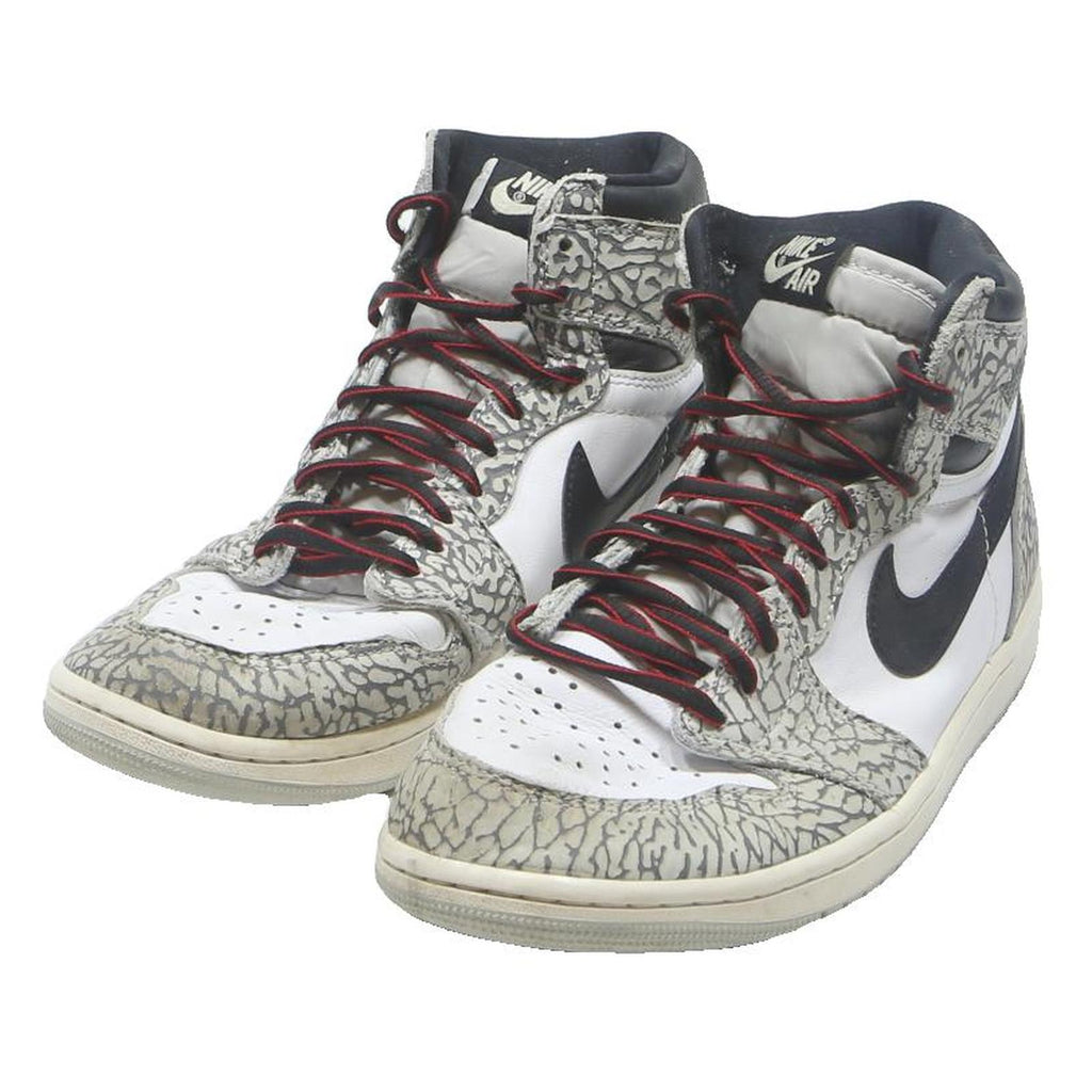NIKE Air Jordan 1 Retro High Mens Leather White Black UK 7.5 Unique Print Laces