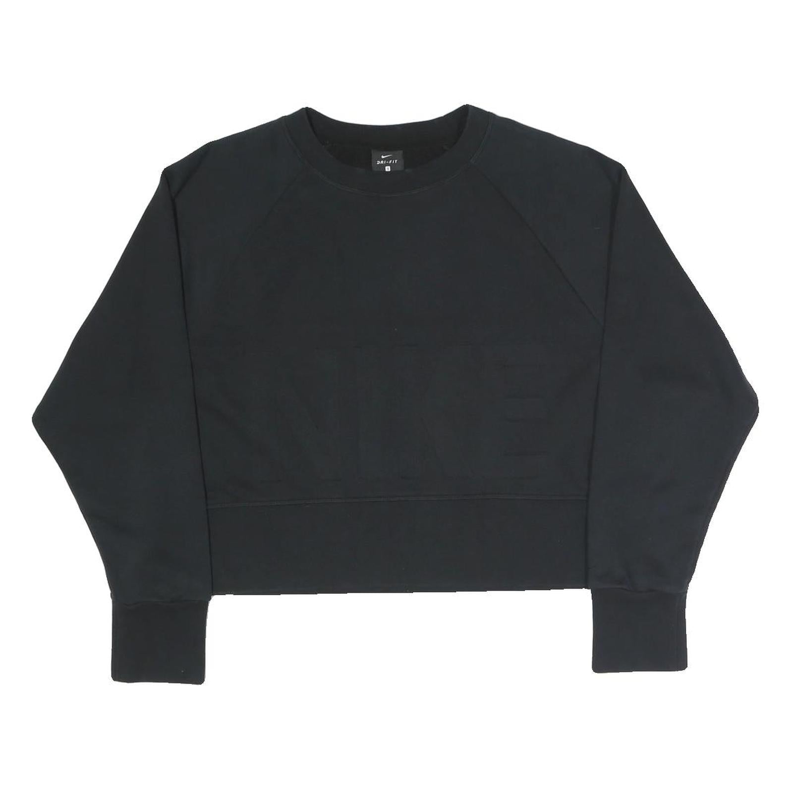 NIKE Womens Black Cotton Blend Sweatshirt Crew Neck S Embossed Logo Pullover
