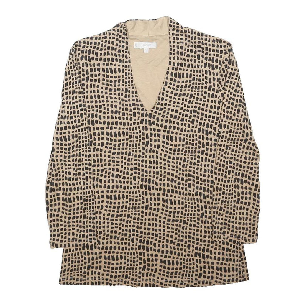 HOBBS LONDON Womens Beige & Black Printed V-Neck Long Sleeve Top S Stylish