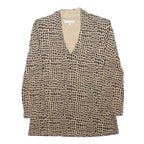 HOBBS LONDON Womens Beige & Black Printed V-Neck Long Sleeve Top S Stylish