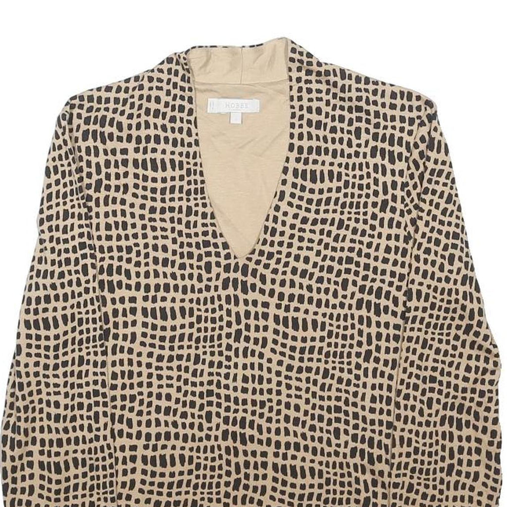 HOBBS LONDON Womens Beige & Black Printed V-Neck Long Sleeve Top S Stylish
