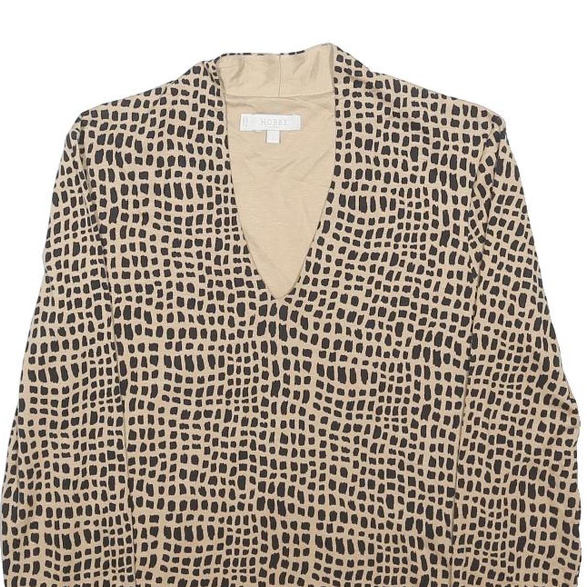 HOBBS LONDON Womens Beige & Black Printed V-Neck Long Sleeve Top S Stylish
