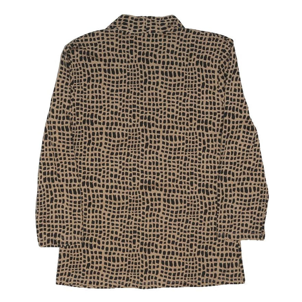 HOBBS LONDON Womens Beige & Black Printed V-Neck Long Sleeve Top S Stylish