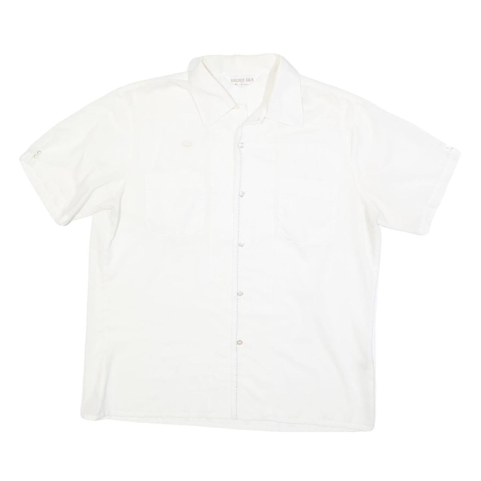 GOLDEN ERA Mens White Button Short Sleeve Shirt L Cotton Blend Summer Casual