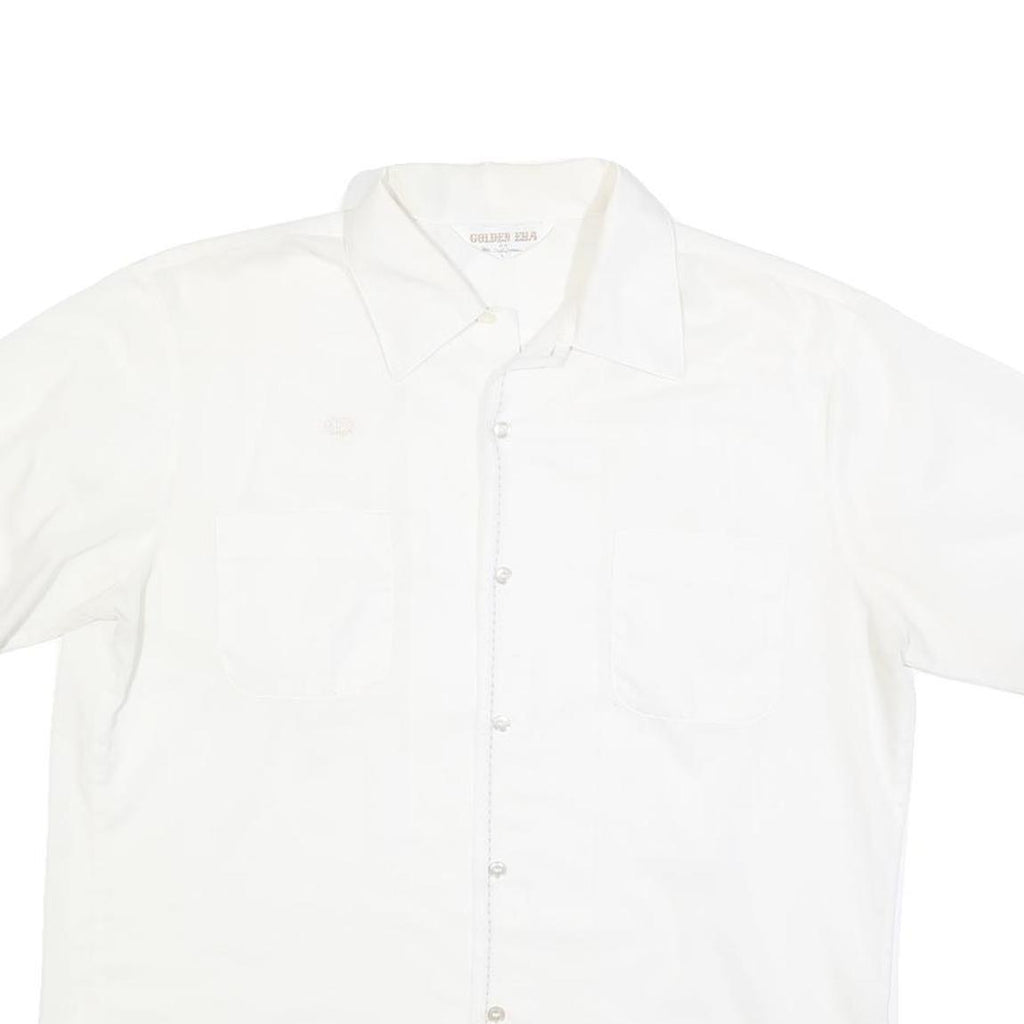 GOLDEN ERA Mens White Button Short Sleeve Shirt L Cotton Blend Summer Casual
