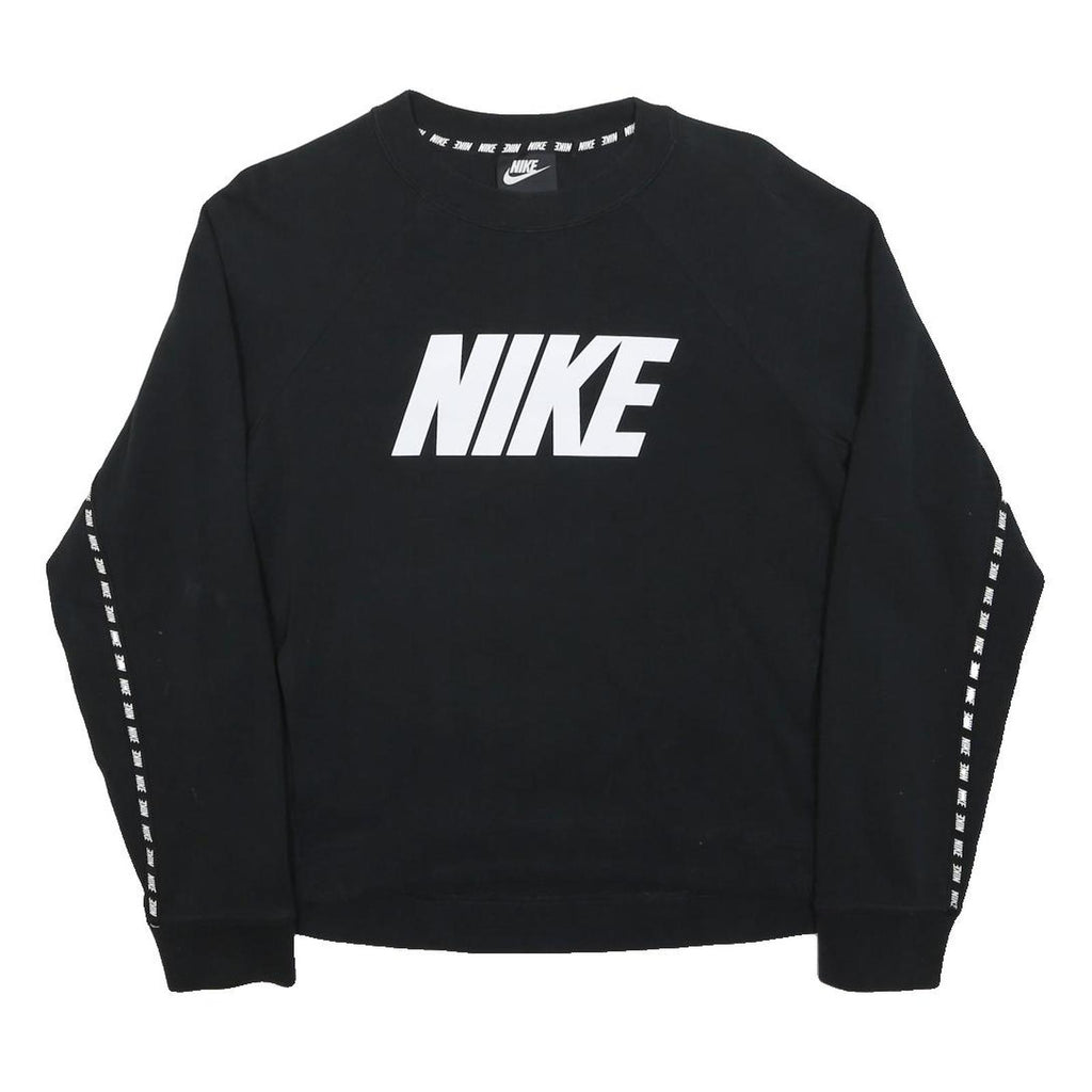 NIKE Womens Black Sweatshirt Crew Neck S Cotton Blend Logo Stripe Casual