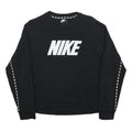 NIKE Womens Black Sweatshirt Crew Neck S Cotton Blend Logo Stripe Casual