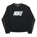 NIKE Womens Black Sweatshirt Crew Neck S Cotton Blend Logo Stripe Casual