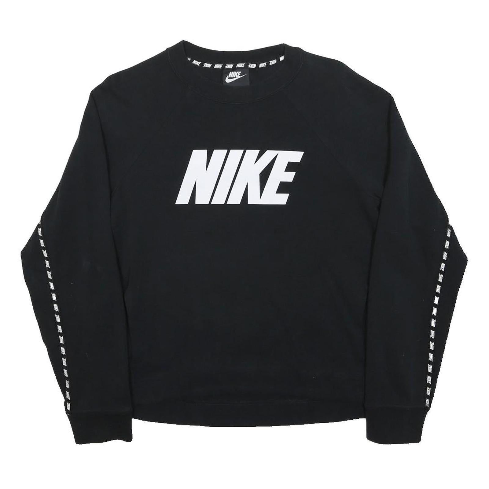 NIKE Womens Black Sweatshirt Crew Neck S Cotton Blend Logo Stripe Casual