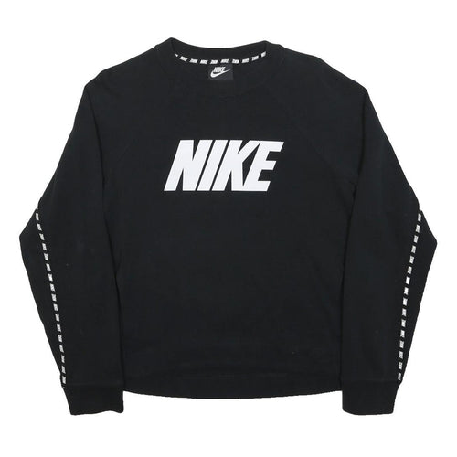NIKE Womens Black Sweatshirt Crew Neck S Cotton Blend Logo Stripe Casual