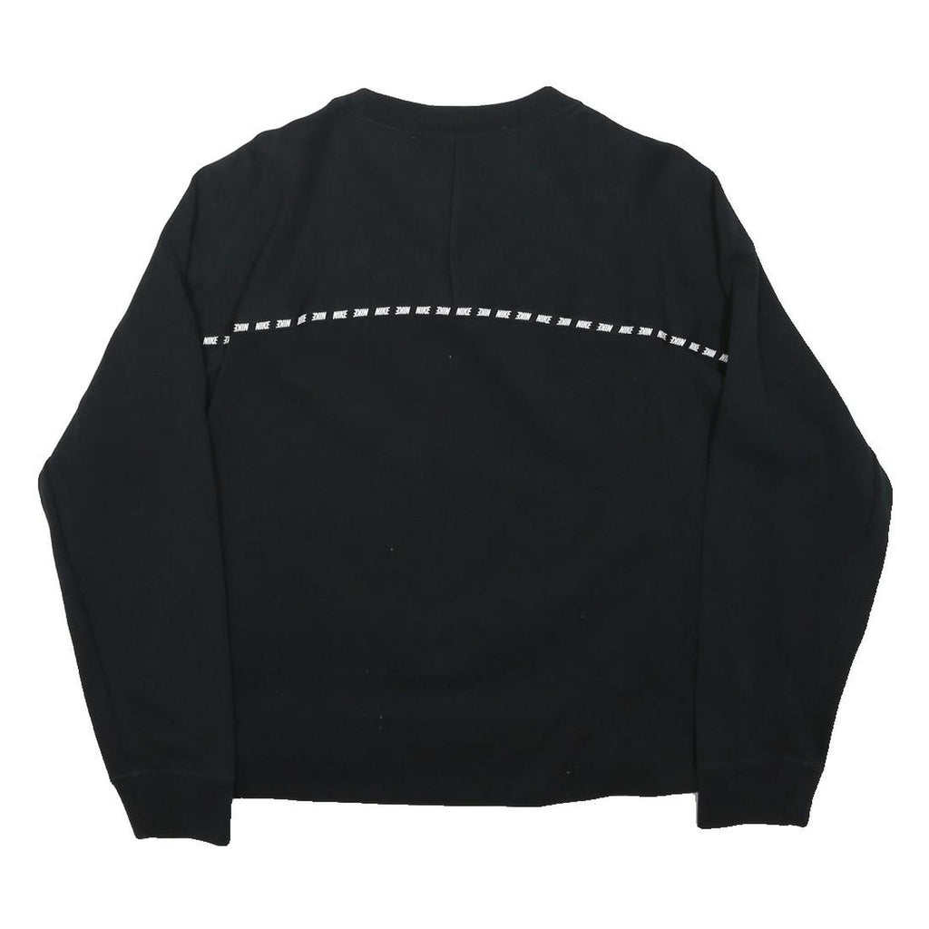 NIKE Womens Black Sweatshirt Crew Neck S Cotton Blend Logo Stripe Casual