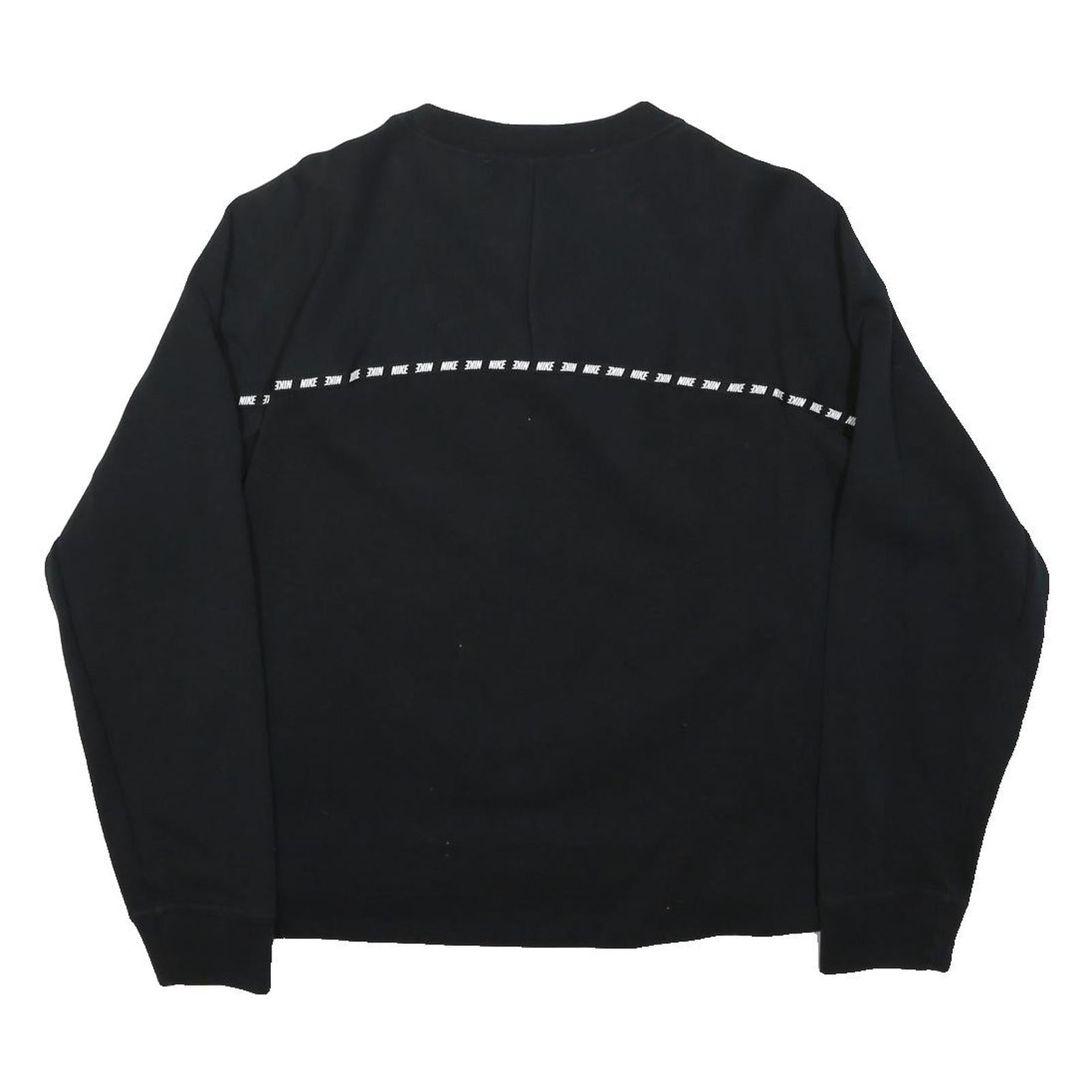 NIKE Womens Black Sweatshirt Crew Neck S Cotton Blend Logo Stripe Casual